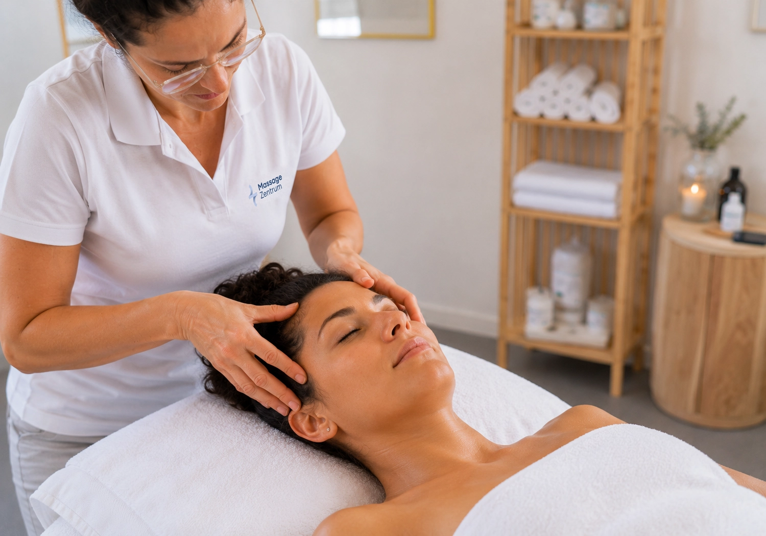 Massage von Nacken und Schultern bei Spannungskopfschmerz – Praxis in Sursee